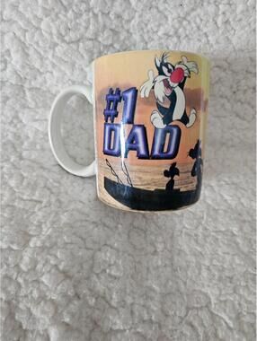 1997 Vintage Looney Tunes #1 Dad Coffee Mug Sylvester The Cat 4" Warner Bros.
